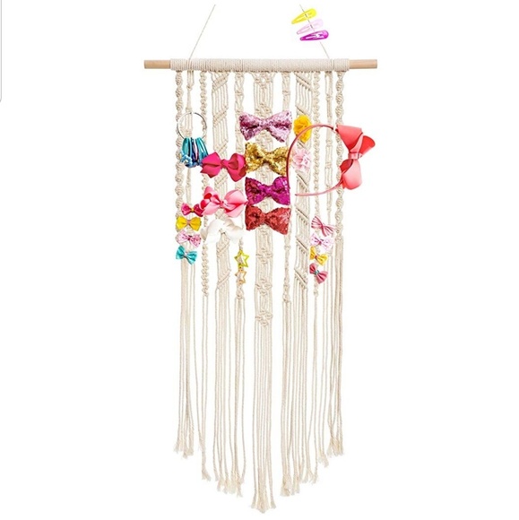 Ivory Macrame Hair Bow Pin Clip Scrunchie Organize - Picture 2 of 6